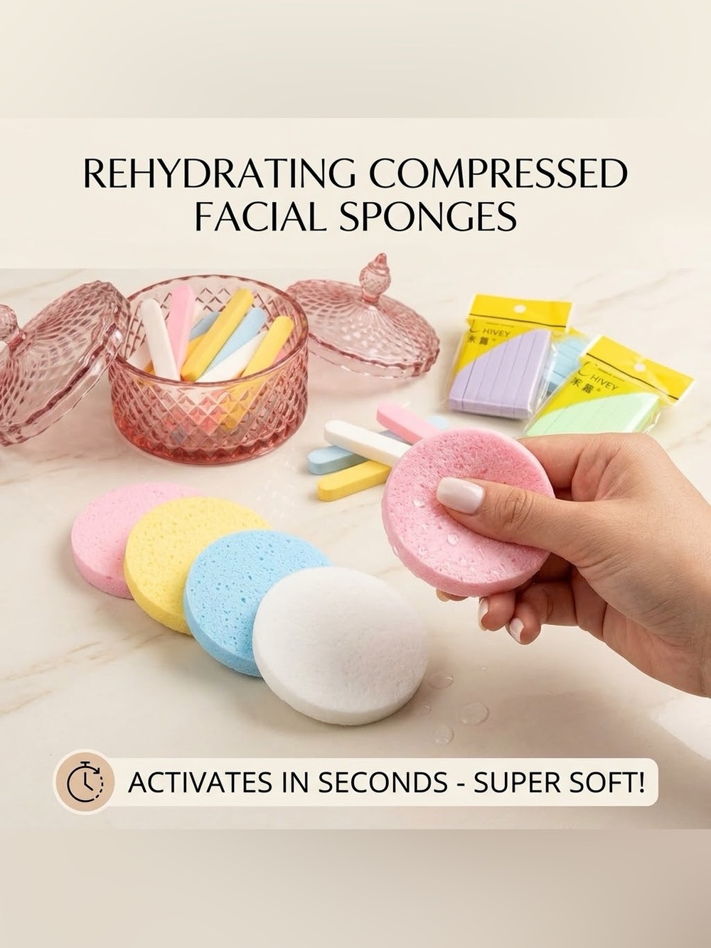 🆕 Japanese facial sponges, water activated, pastel soft round professional grade